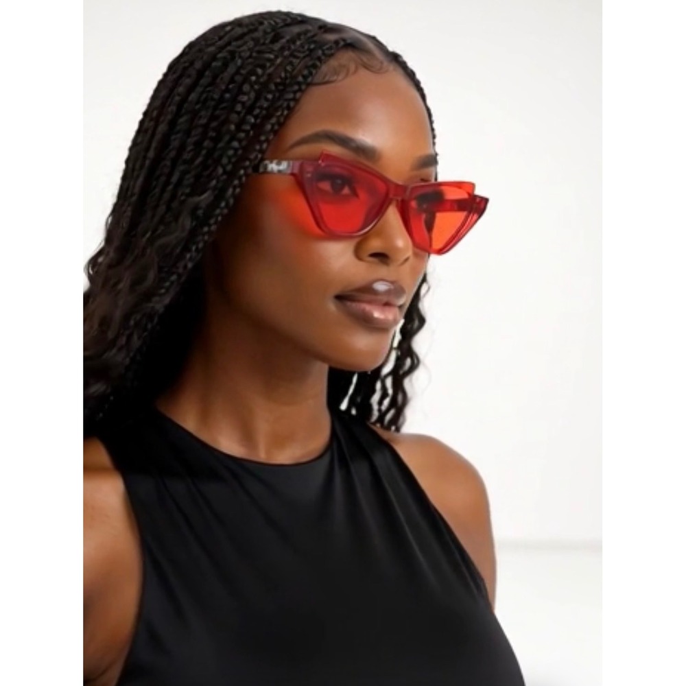 Red Geometric Cat Eye Sunglasses Marbled Temples Retro Futuristic‎ Festival Rave